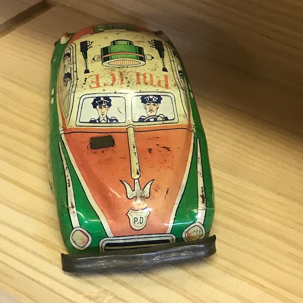 Vintage Wind-Up POLICE Car Toy . Tin. Trademark Japan