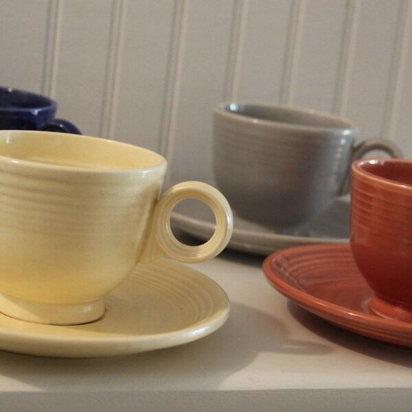 Vintage Original & Fifties Fiesta Ware--Cup/Saucer Sets: YELLOW, ROSE, COBALT