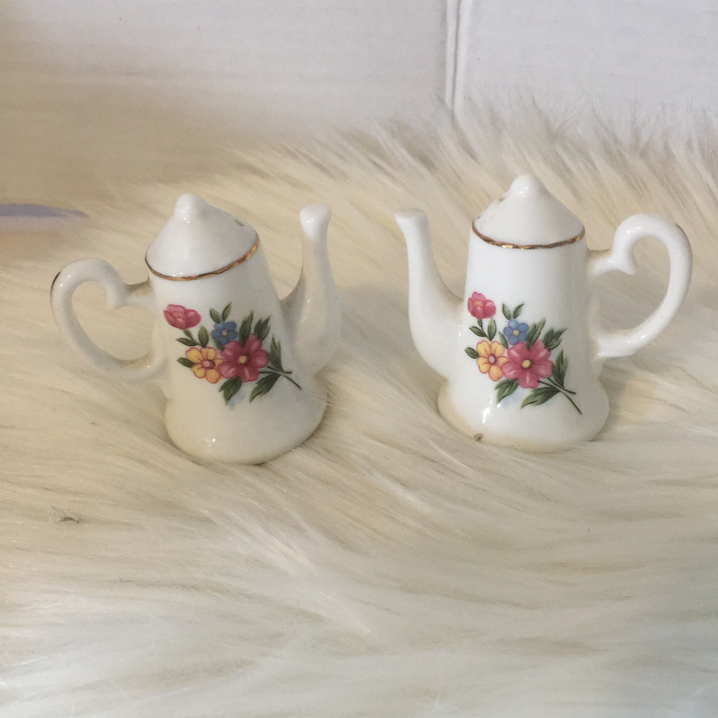Floral Teapot Porcelain Salt and Pepper Shakers Etsy
