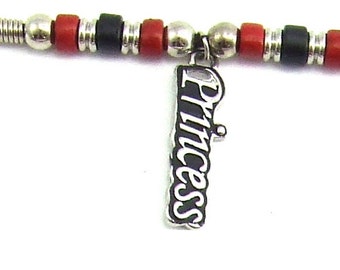 JE275P Red & Black Ceramic Beads with Princess Charm Necklace