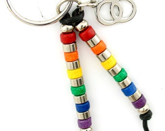 KE172MM Rainbowbow Ceramic Bead Key Chain W/ Double Male Charm