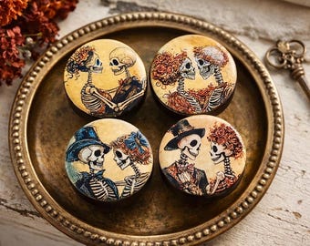 Handcrafted Skeleton Couple Cabinet Knobs – Gothic Romantic Skull Drawer Pulls – Vintage Style Furniture Hardware –