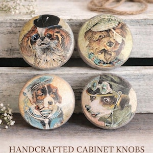 Vintage Dog Cabinet Knobs – Handcrafted Wooden Drawer Pulls – Rustic Animal Furniture Hardware – Farmhouse Cabinet Handles