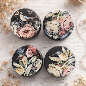 Handcrafted Floral Bird Cabinet Knobs – Vintage Style Drawer Pulls – Cottagecore Decor –