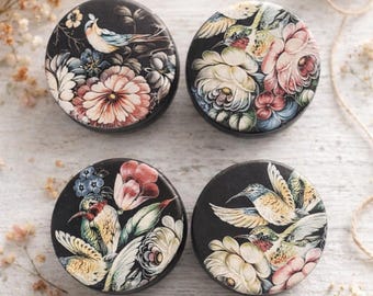 Handcrafted Floral Bird Cabinet Knobs – Vintage Style Drawer Pulls – Cottagecore Decor –