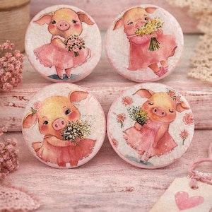Pink Pig Cabinet Knobs Set of Farm Animal Drawer Pulls, Nursery Dresser Knobs, Shabby Chic Kids Room Decor, Cottagecore Furniture Hardware