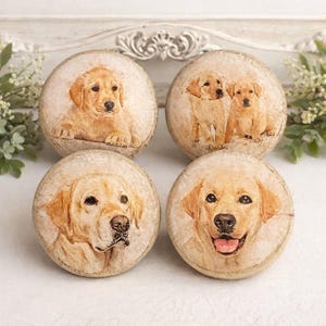 Yellow Lab Dog Cabinet Knobs Handmade Wood Drawer Pulls - Labrador Retriever