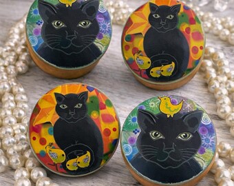 Black Cat Cabinet Knobs Set of 4 – Whimsical Cat Drawer Pulls, Colorful Furniture Knobs, Cat Lover Gift, Unique Home Decor