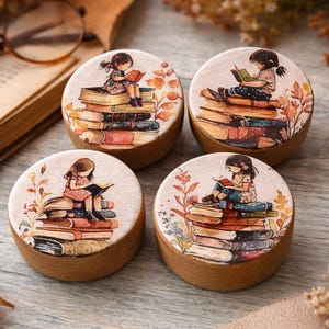 Girls Love Books Handmade Cabinet Knobs Wood Drawer Pulls: Library Bookworm Reading