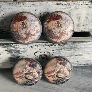 Mermaid Theme Cabinet Knobs Drawer Pulls Set of 4  Coastal Cottage Decor