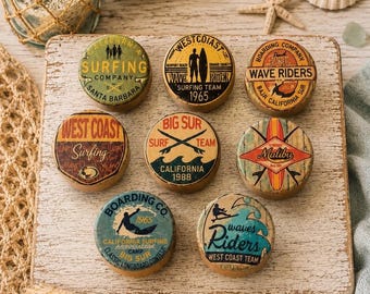 Set of  Handcrafted Surf Cabinet Knobs, Coastal Beach Drawer Pulls