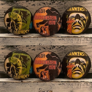Frankenstein Cabinet Knobs Drawer Pulls: Vintage Horror Movie Theme Handmade Set of 6