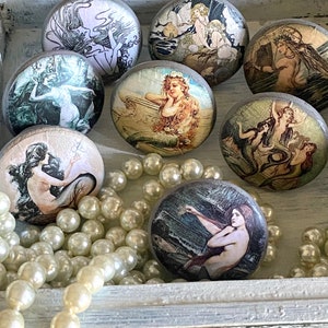 Victorian Mermaid Theme Cabinet Knobs Drawer Pulls Set of 8 - Rustic Vintage Coastal