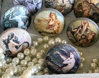 Victorian Mermaid Theme Cabinet Knobs Drawer Pulls Set  Rustic Vintage Coastal