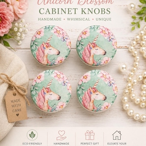 Unicorn Cabinet Knobs Handmade Wood Drawer Pulls Set