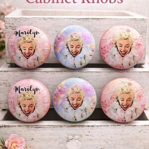 Marilyn Monroe Handpainted Wood Cabinet Knobs – Pink Retro Hollywood Drawer Pulls