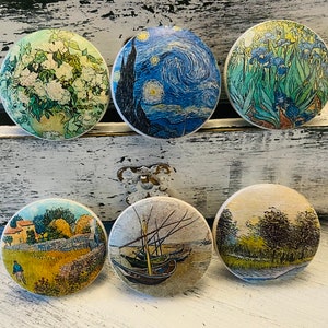 Van Gogh Art Theme Handmade Wood Cabinet Knobs Drawer Pulls Set of 6 image 3