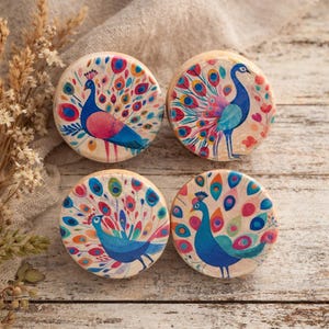 Colorful Peacock Cabinet Knobs – Handmade Boho Drawer Pulls – Rustic Farmhouse Furniture Hardware – Set of 4