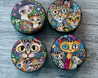 CAT Pop Art Cabinet Knobs:  Handmade Wood Drawer Pulls