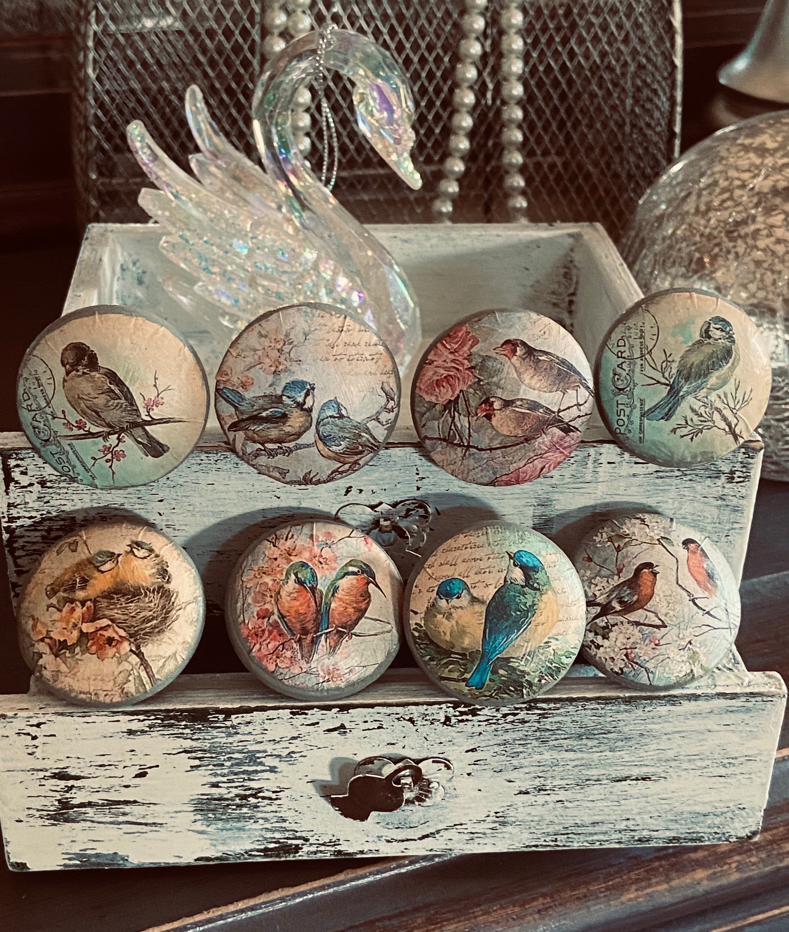 Bird Cabinet Knobs Drawer Pulls Set of 8 Handmade Wood