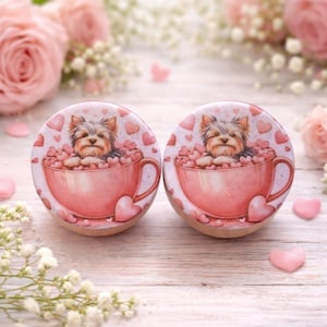 Yorkie Teacup Cabinet Knobs, Pink Puppy Drawer Pulls, Shabby Chic Nursery Decor, Cute Dog Lover Gift