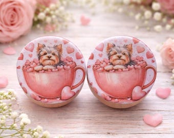 Yorkie Teacup Cabinet Knobs, Pink Puppy Drawer Pulls, Shabby Chic Nursery Decor, Cute Dog Lover Gift