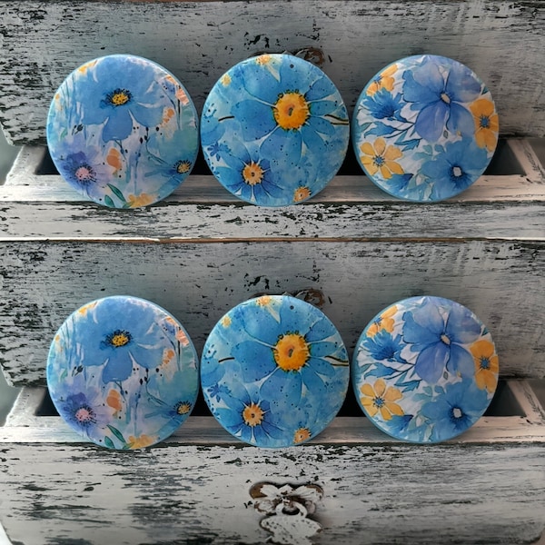 Bohemian Floral  Cabinet Knobs Handmade Wood Drawer Pulls