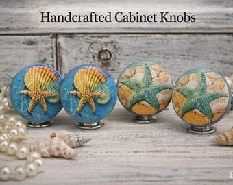 Coastal Starfish Cabinet Knobs, Beach Decor Drawer Pulls, Seashell Furniture Knobs, Ocean Themed Dresser Knobs, Nautical Coastal Home Decor