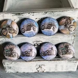 Vintage Motorcycles Handmade Wood Cabinet Knobs or Drawer Pulls Set of 8