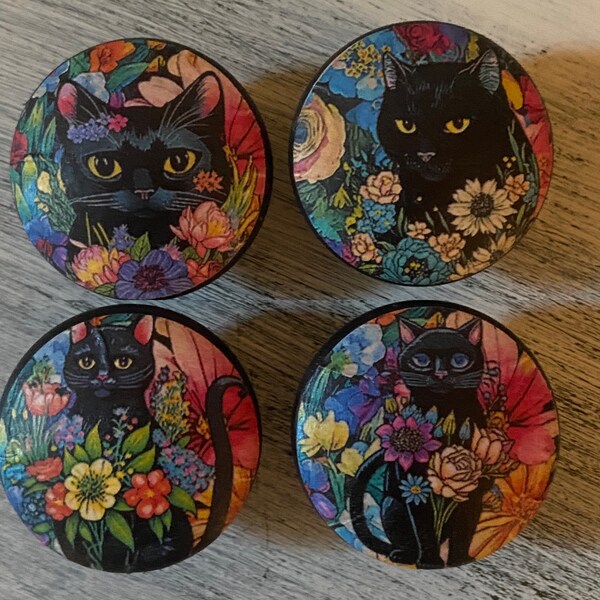 BLACK CAT Boho Floral Cabinet Knobs Drawer Pulls Set of 4