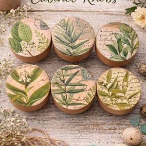 Furniture Drawer Pulls Handmade Wood Cabinet Knobs Set - Botanical Garden Greenery Foliage