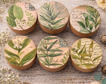 Furniture Drawer Pulls Handmade Wood Cabinet Knobs Set - Botanical Garden Greenery Foliage