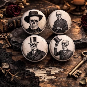 Victorian Skeleton Gentleman Cabinet Knobs — Gothic Skull Drawer Pulls - Vintage Style Furniture Hardware