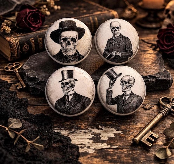 Victorian Skeleton Gentleman Cabinet Knobs — Gothic Skull Drawer