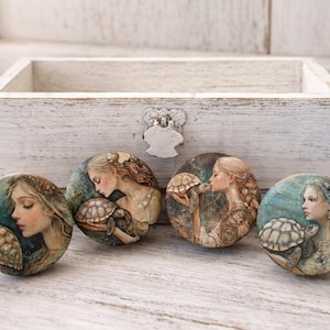 Vintage Renaissance Maiden Cabinet Knobs Set, Turtle Art Drawer Pulls, Cottagecore Boho Decor, Fantasy Furniture Knobs, Unique Hardware