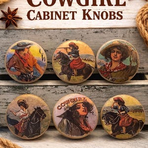 Cowgirl Cabinet Knobs Set of 6 Western Dresser Drawer Pulls Rustic Cowgirl Decor Handmade Wooden Cabinet Hardware