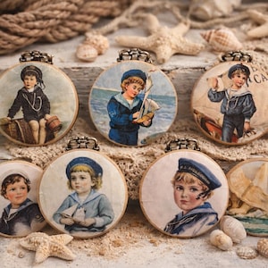 Vintage Sailor Boy Cabinet Knobs  – Nautical Nursery Drawer Pulls – Coastal Beach Cottage Furniture Hardware – Victorian Children Decor
