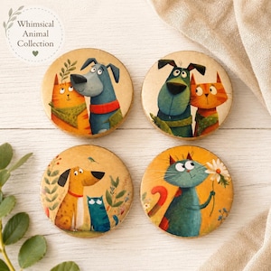 Set of 4 Whimsical Animal Cabinet Knobs – Dog & Cat Drawer Pulls, Kids Room Hardware