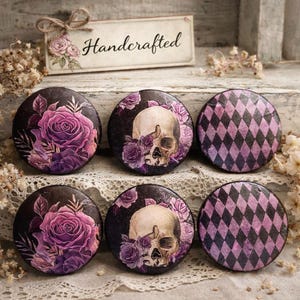 Gothic Floral Skull Cabinet Knobs: Handmade Drawer Pulls
