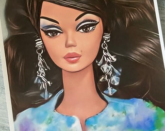 Retro Barbie Portrait Art Print 8x10 - Palm Beach Breeze #308A