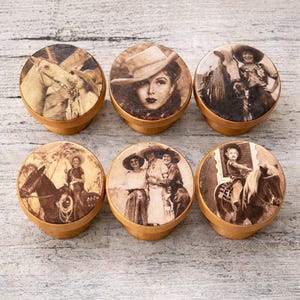 Cowgirl Western Wood Cabinet Knobs: Rustic Farmhouse Drawer Pulls - Set of 6
