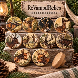 Rustic Cabinet Knobs - Wildlife Deer Buck - Furniture Refresh Man Cave - Set of 10