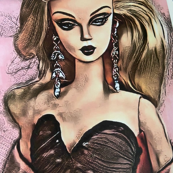 Retro Barbie Portrait Art Print 8x10 Dramatic Grunge Silkstone Beauty #175A