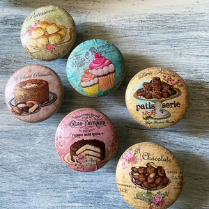 Shabby French Country Kitchen Patisserie  Parisian Theme Cabinet Knobs Drawer Pulls Set of 6 Coffee Dessert Bar Decor