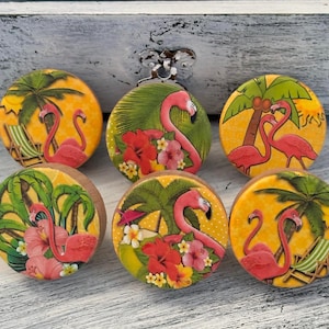 Pink Flamingo Cabinet Knobs Handmade Wood Drawer Pulls
