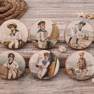 Vintage Sailor Boy Cabinet Knobs – Nautical Nursery Drawer Knobs – Coastal Beach Cottage Furniture Hardware – Set of Handmade Knobs