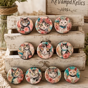 Handcrafted Cat Cabinet Knobs - Drawer Pulls Set