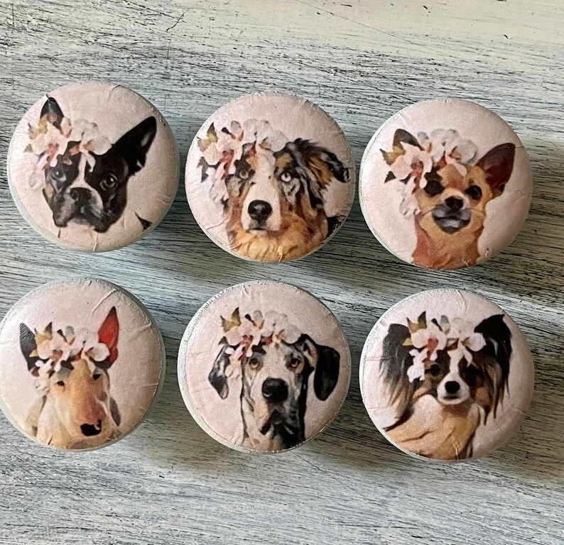 Whimsical DOGS Knobs Drawer Pulls Set of 6 Shabby Etsy
