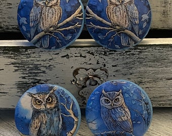 OWLS Cabinet Knobs Drawer Pulls Handmade Wood Set of 4