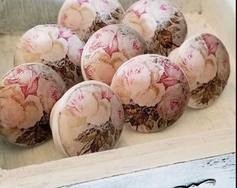 French Country Floral Cabinet Knobs Handmade Wood Furniture Drawer Pulls Set